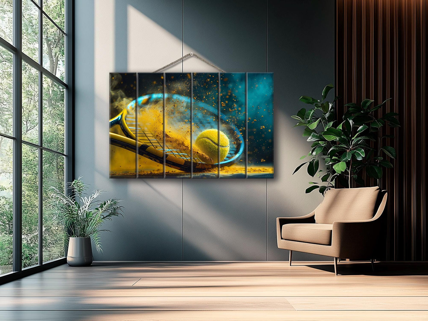 Tennis Wall Art – Abstract Wood Wall Decor | Rustic Tennis Poster Gift