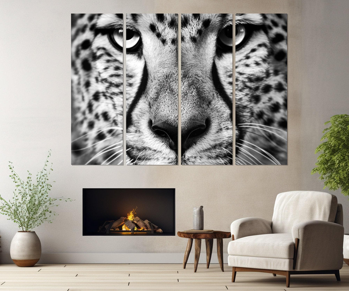 Leopard Canvas Print - Black and White Leopard Portrait, Framed Gallery Wrapped Canvas