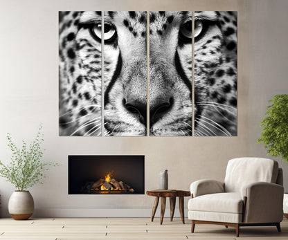 Leopard Canvas Print - Black and White Leopard Portrait, Framed Gallery Wrapped Canvas