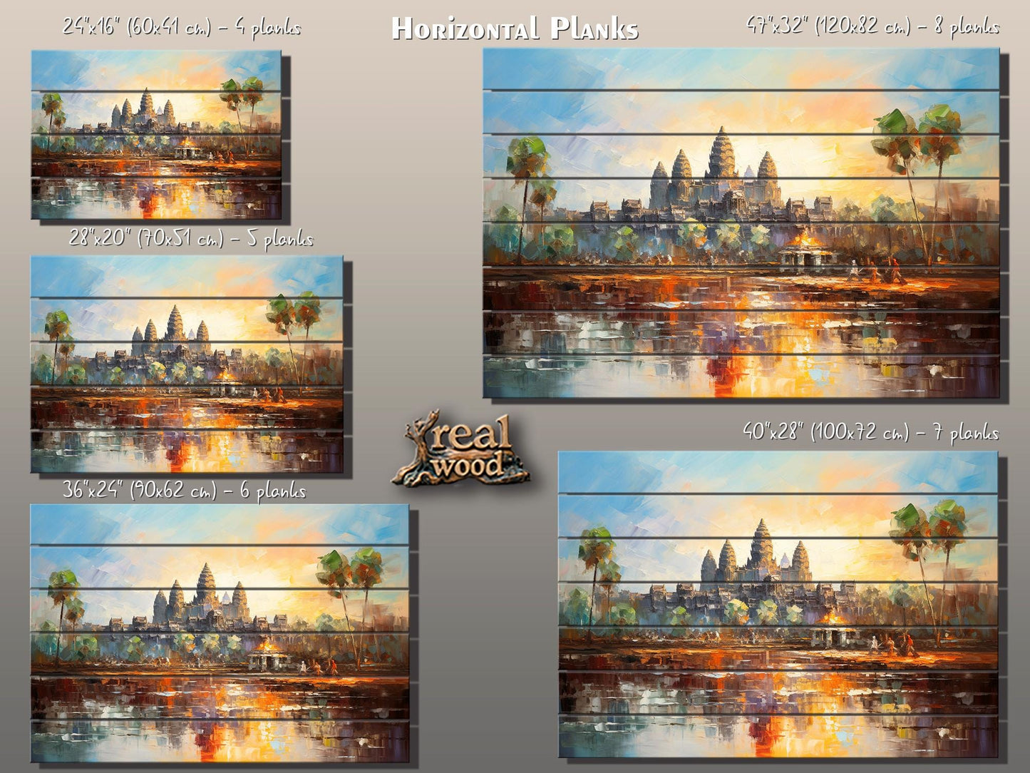 Wood Wall Art – Ancient Khmer Print on Wood | Angkor Wat Painting Decor