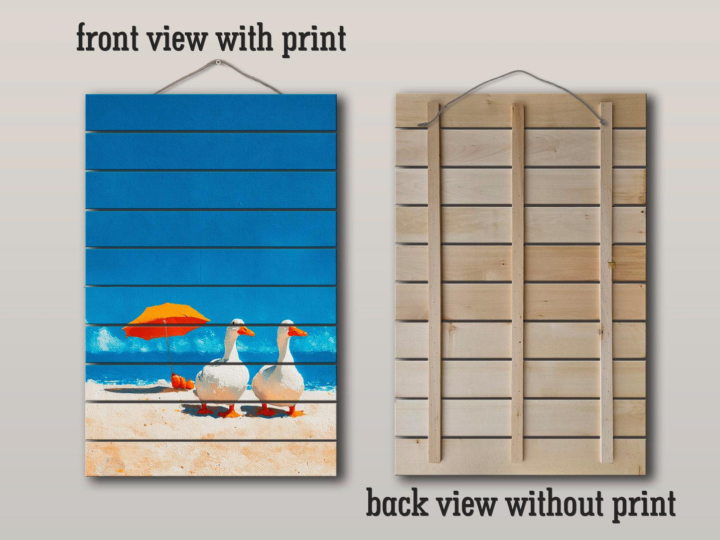 Wood Wall Art – Two Geese Sunbathing | Minimalist Farmhouse Wall Decor on Wood Planks