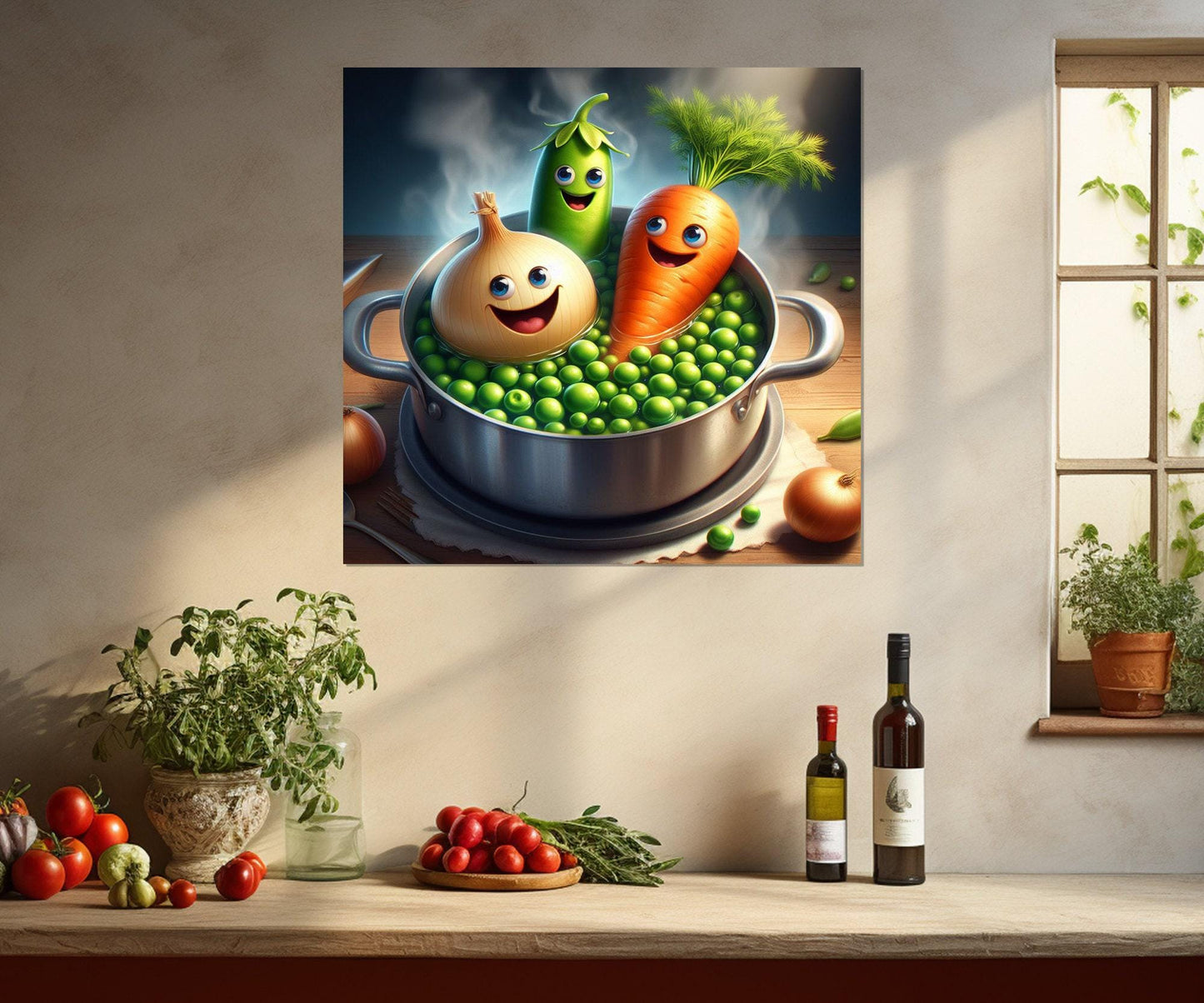 Funny Kitchen Wall Art - Boiled Vegetables Canvas Print | Framed Kitchen Decor Gift