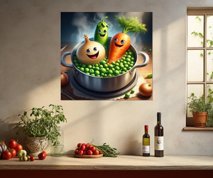Funny Kitchen Wall Art - Boiled Vegetables Canvas Print | Framed Kitchen Decor Gift