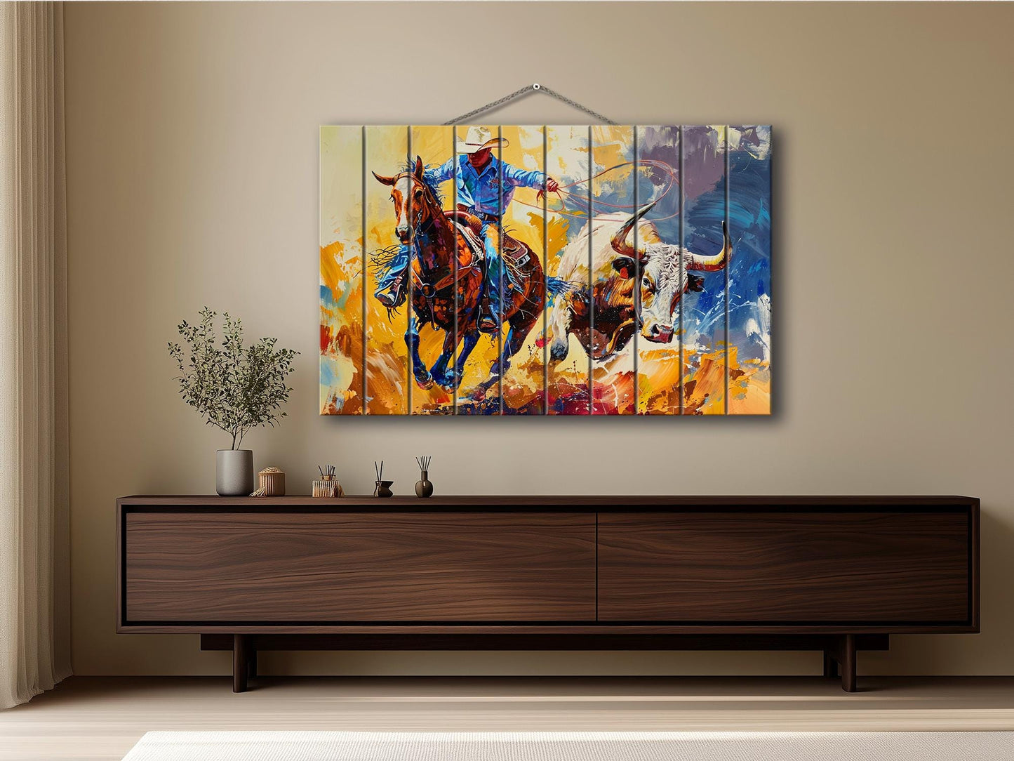 Cowboy Wood Wall Art – Rustic Farmhouse Decor | Wooden Wall Art Plank Print