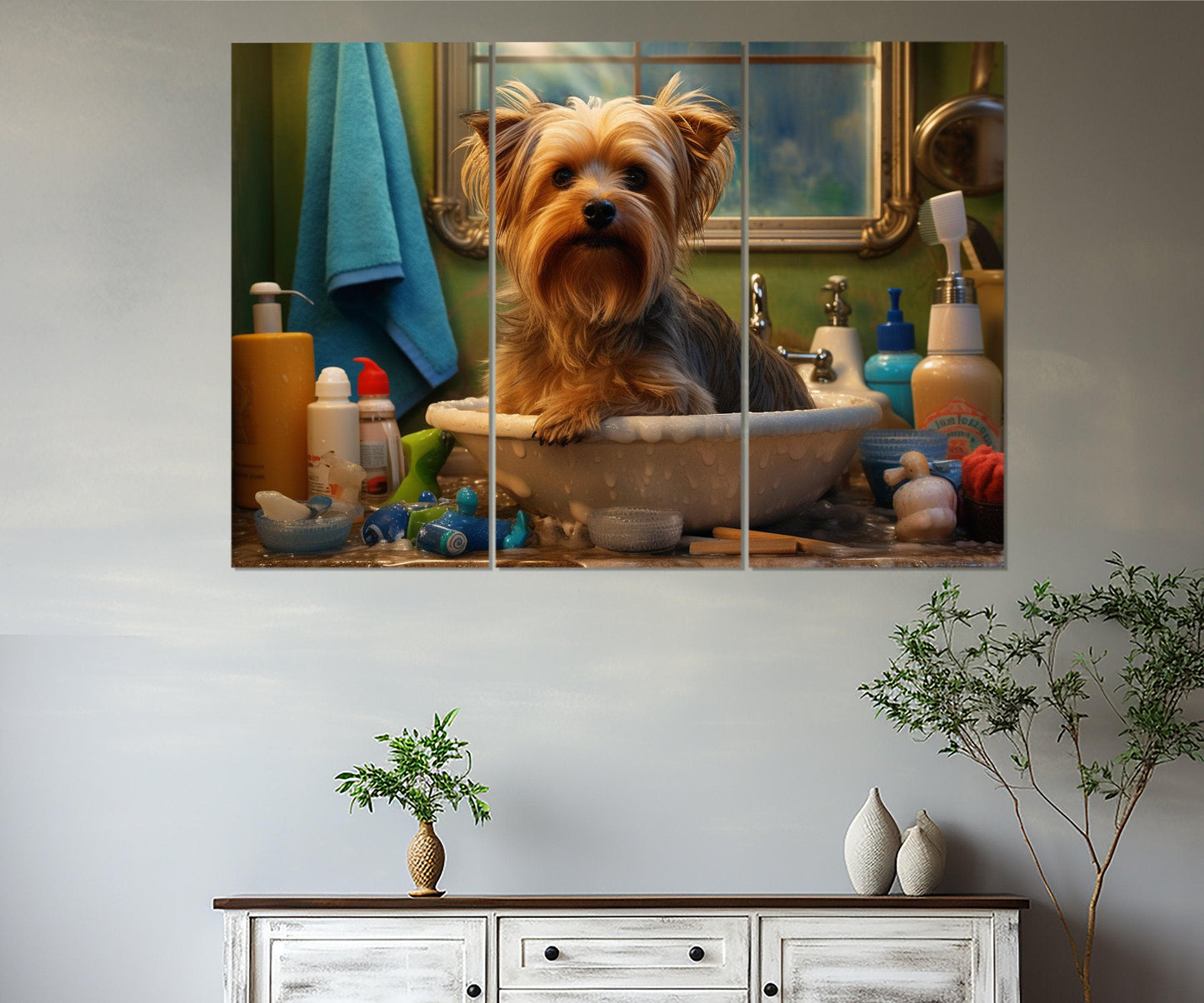 Yorkshire Terrier Canvas Print - Framed Bathroom Wall Decor | Groomer Gift