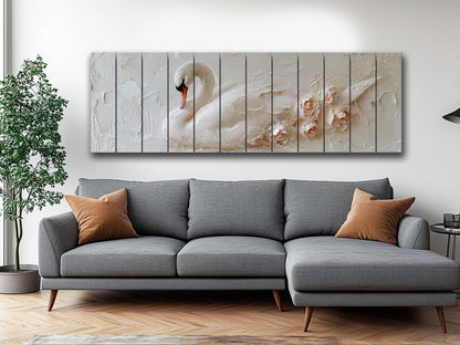 White Swan Wall Art – Natural Wood Print | Minimalist Wood Plank Art