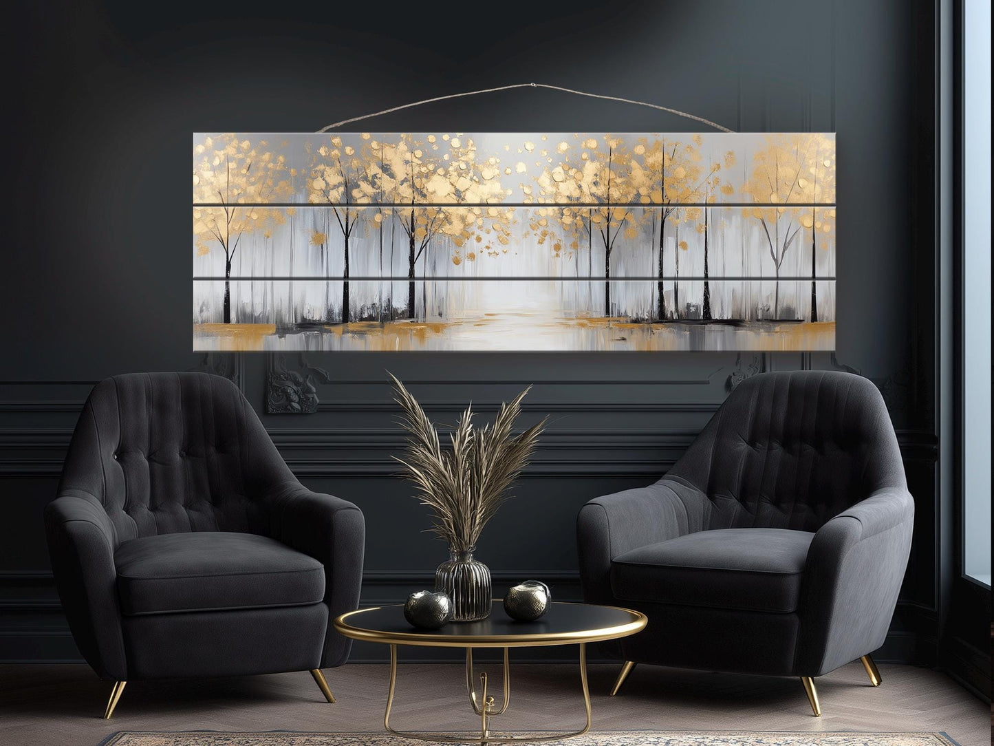 Winter Trees with Golden Leaves Print on Wood - Luxury Wall Art