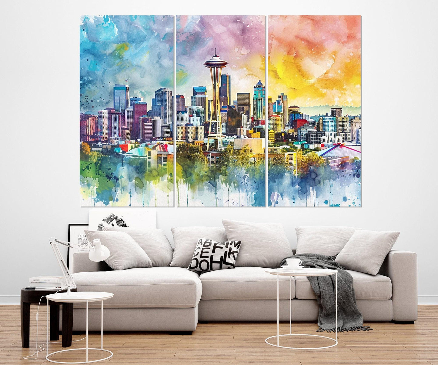 Seattle Canvas Print - Abstract City Painting | Framed Cotton Gallery Wrapped Art