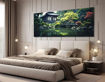 Japanese Garden Canvas Print – Large Panoramic Japan Wall Art | Ready to Hang Framed Canvas