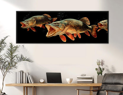 Pike Fish Canvas Print – Underwater Fish Battle Scene | Wildlife Canvas Art, Angler Gift Idea