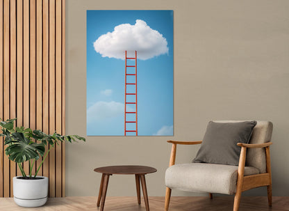 Ladder to Heaven Sky Canvas Print – Abstract Ladder Art with Floating Frame