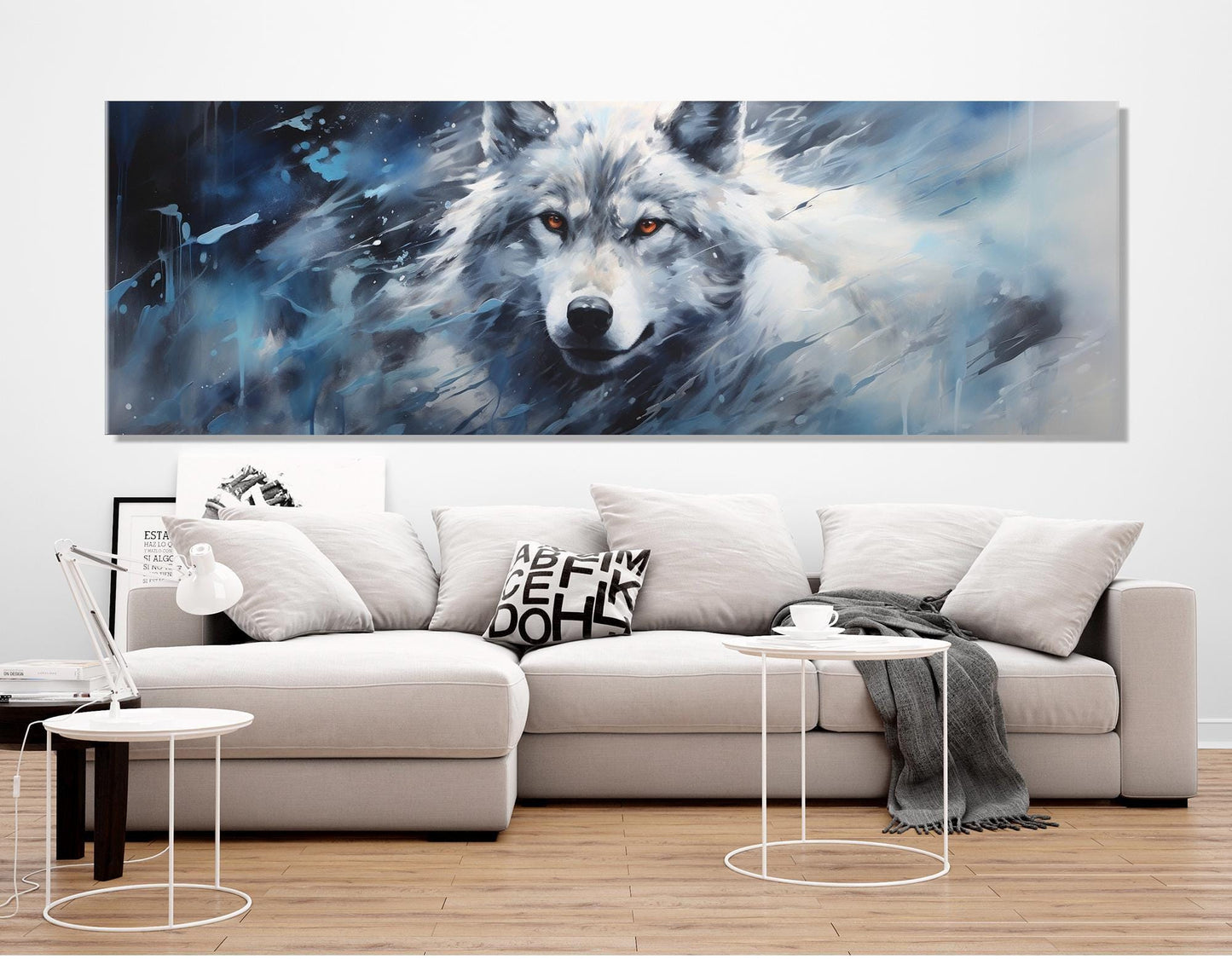 Majestic Wolf Canvas Print – Large Framed Wolf Artwork | Soft Tones Poster