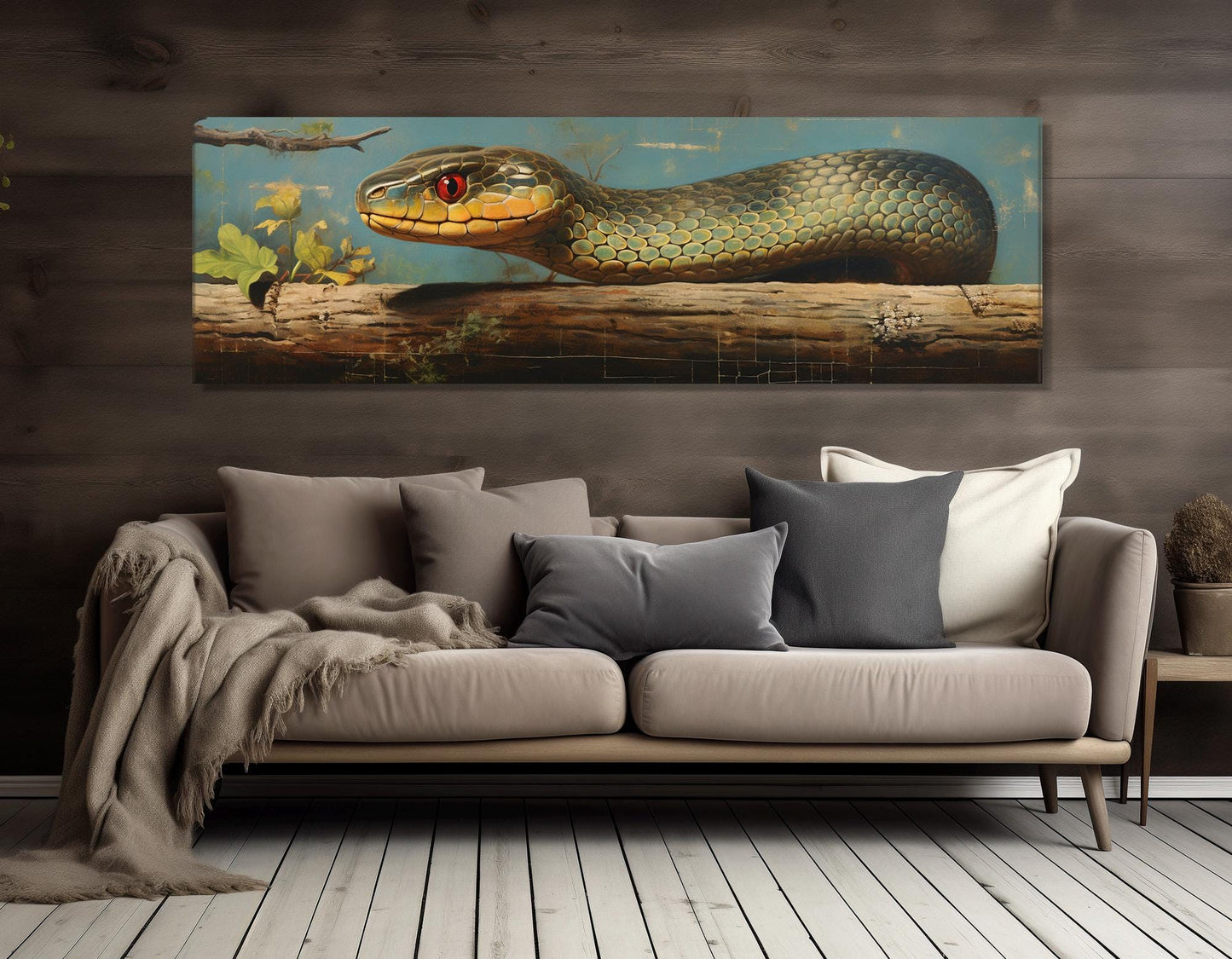 Vintage Snake Artwork – Framed Cotton Canvas Print | Green Snake Wall Art