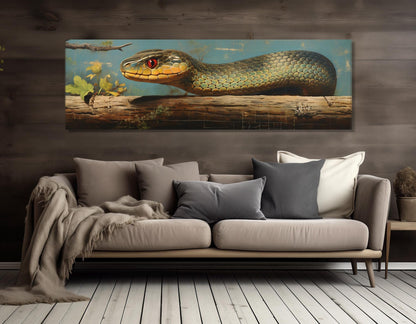 Vintage Snake Artwork – Framed Cotton Canvas Print | Green Snake Wall Art