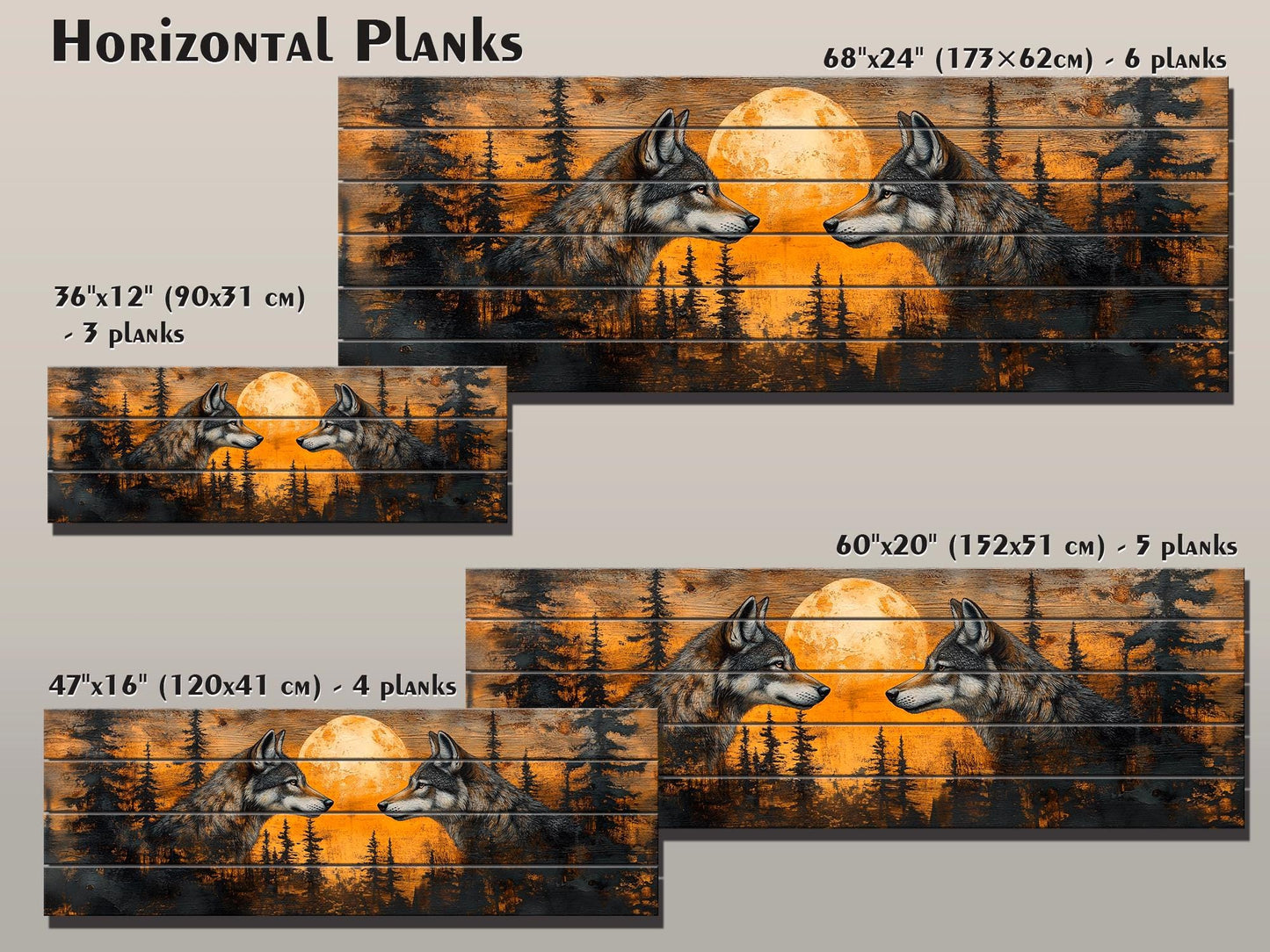 Wolf Wall Art - Sunset Forest Wolf Print on Natural Wood | Native American Art Decor