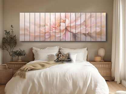 Wood Wall Art – Large Pink Peony Painting | Smooth Linden Wood Floral Decor