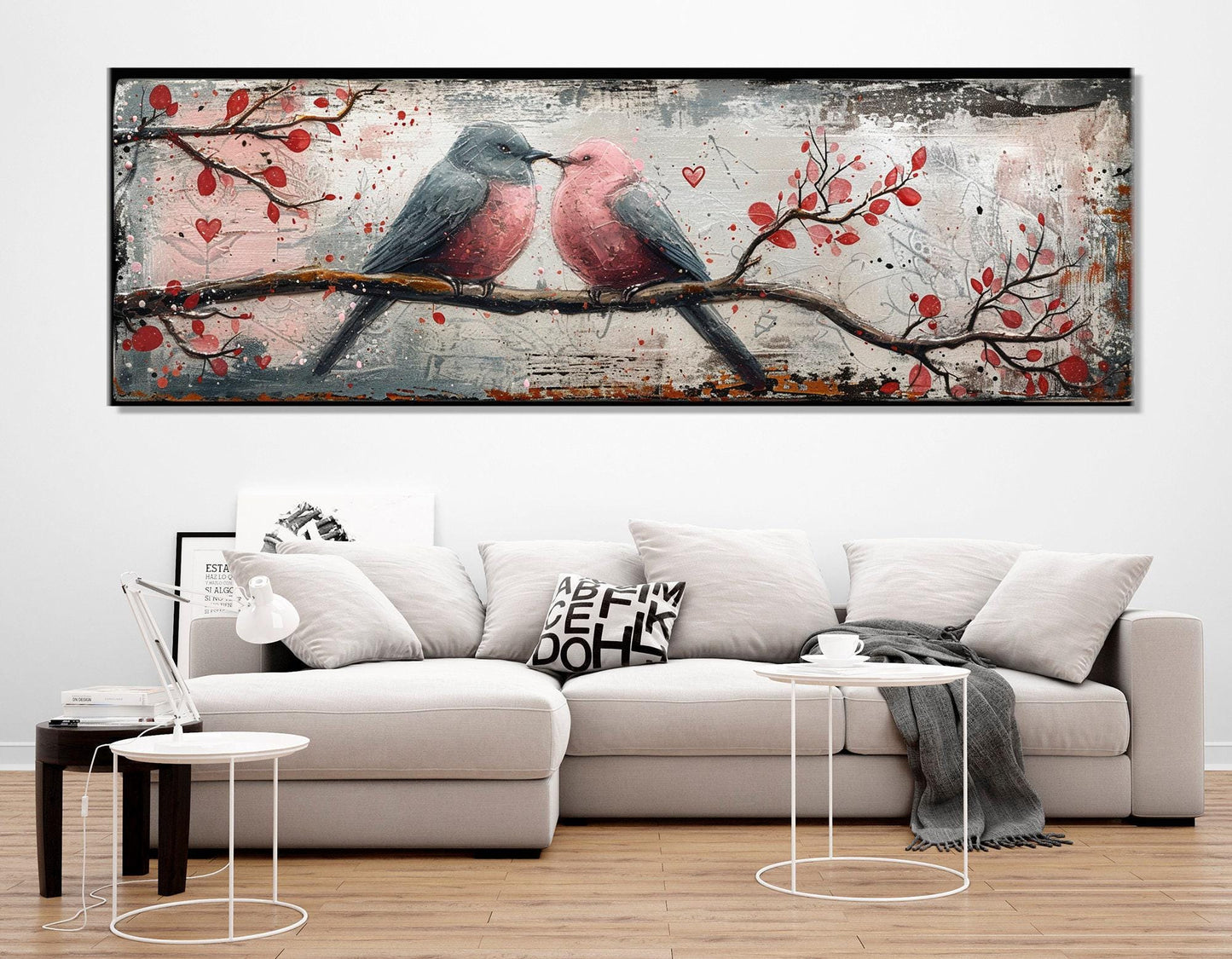 Abstract Birds Canvas Print - Romantic Wall Decor | Framed & Ready to Hang