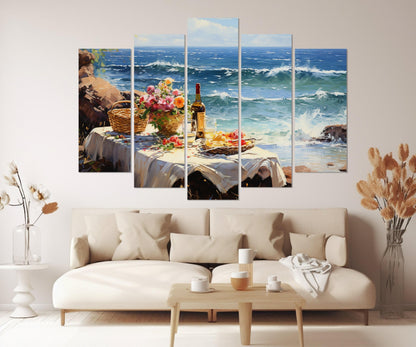 Impressionist Beach Painting – Romantic Wall Art | Framed Canvas Print Ready to Hang