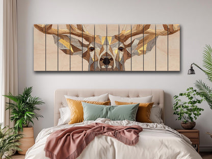 Deer Print Wood | Geometric Deer Art with Gold Accent - Rustic Modern Cabin Decor