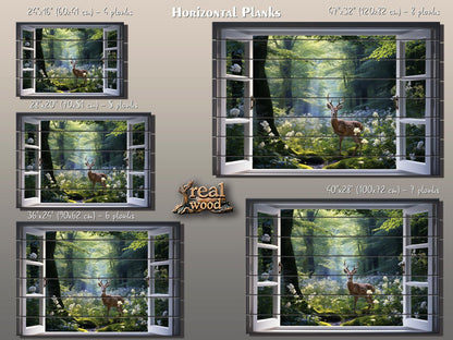 Wood Wall Art - Open Window Artwork Featuring Deer | Natural Wood Grain Decor