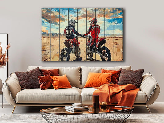 Motocross Wall Art - Vintage Motocross Print on Natural Wood | Rustic Wooden Wall Decor