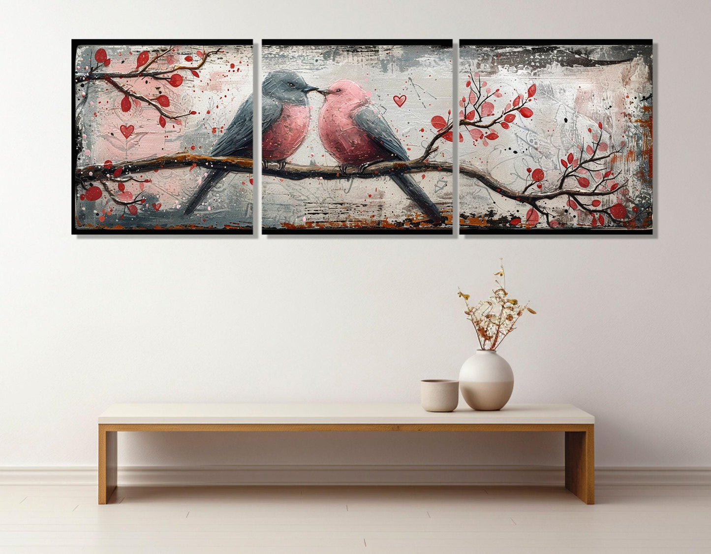 Abstract Birds Canvas Print - Romantic Wall Decor | Framed & Ready to Hang