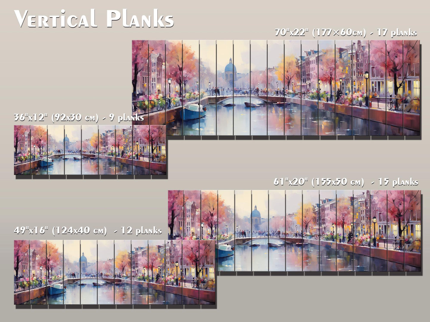 Amsterdam Wood Wall Art – Rustic Abstract Skyline Print on Natural Wood Texture