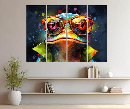 Frog in Glasses Abstract Painting Canvas Print, Teen Room Decor, Nursery Wall Art, Animals Wall Art, Framed and Ready to Hang