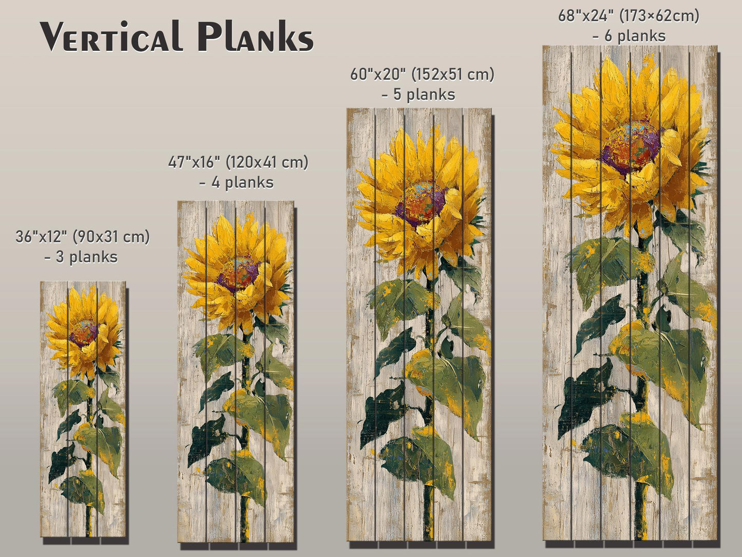 Rustic Sunflower Print on Natural Wood, Cozy Cabin Wall Decor, Wood Wall Art, Sunflower Painting, Vertical Floral Wall Art, Wood in Interior