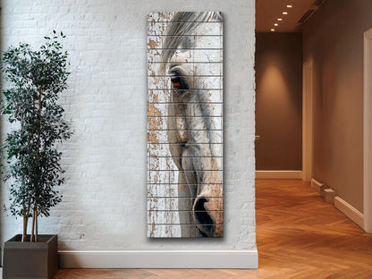 Rustic Wood Wall Art – Horse Portrait Print on Textured Wood Panel for Cozy Farmhouse Decor