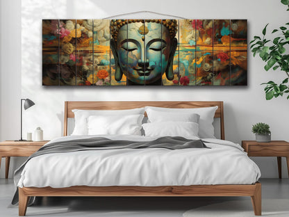 Peaceful Buddha Print On Natural Wood