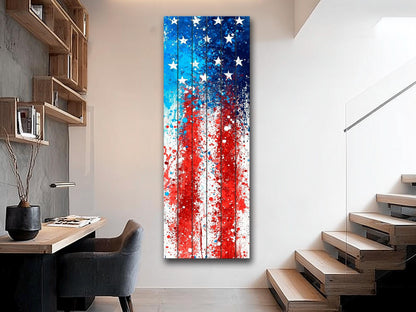 American Flag Wood Art - Abstract USA Flag Print on Natural Wood | Patriotic Wall Decor
