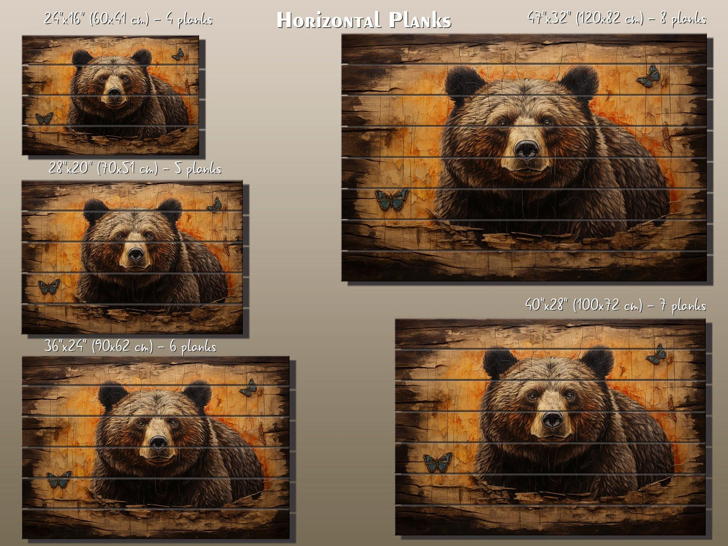 Rustic Grizzly Bear Print - Natural Wood Wall Art | Cabin Decor & Wildlife Artwork
