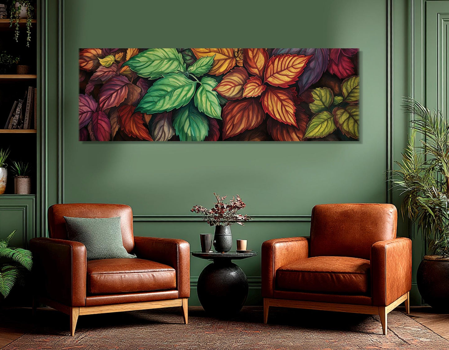 Retro Canvas Art - Colorful Leaf Wall Art Framed Print | Rustic Wildflowers Decor