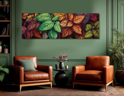 Retro Canvas Art - Colorful Leaf Wall Art Framed Print | Rustic Wildflowers Decor