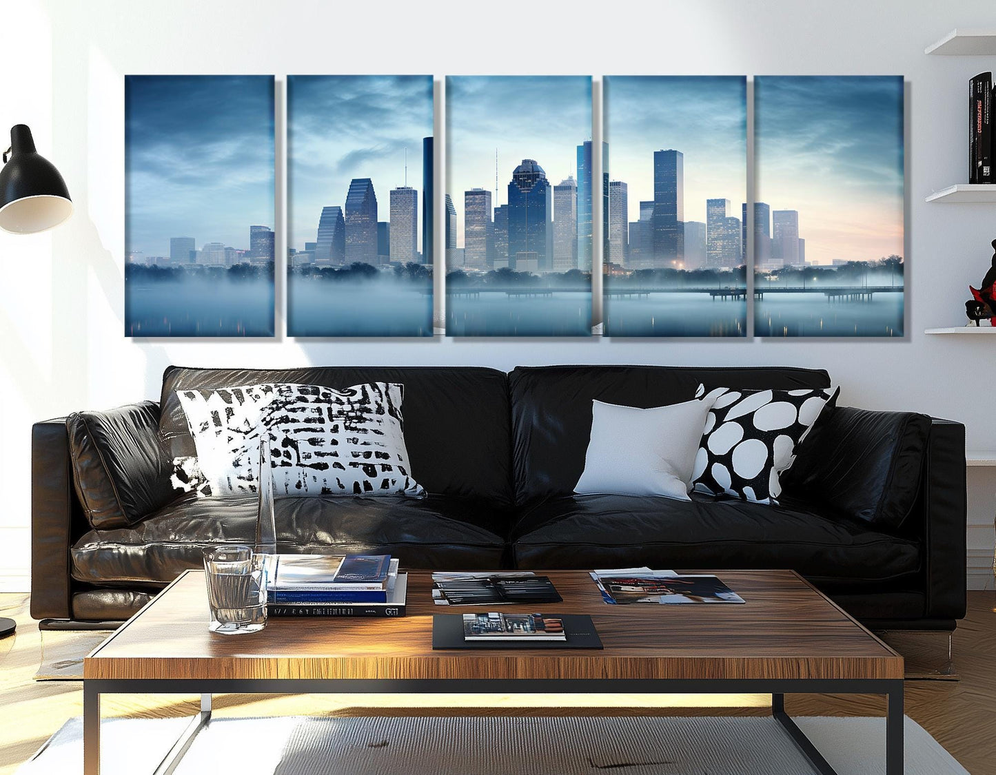Houston Skyline Canvas Large Cotton Canvas Artwork – Abstract City Print & Framed Wall Decor