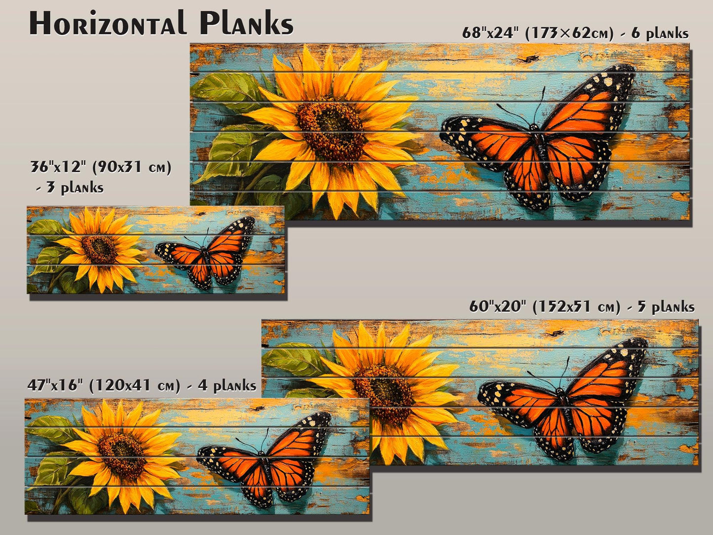 Wood Wall Art – Rustic Butterfly Wood Print & Sunflower Floral Decor Panel