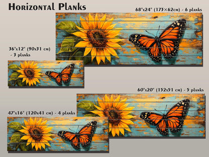 Wood Wall Art – Rustic Butterfly Wood Print & Sunflower Floral Decor Panel