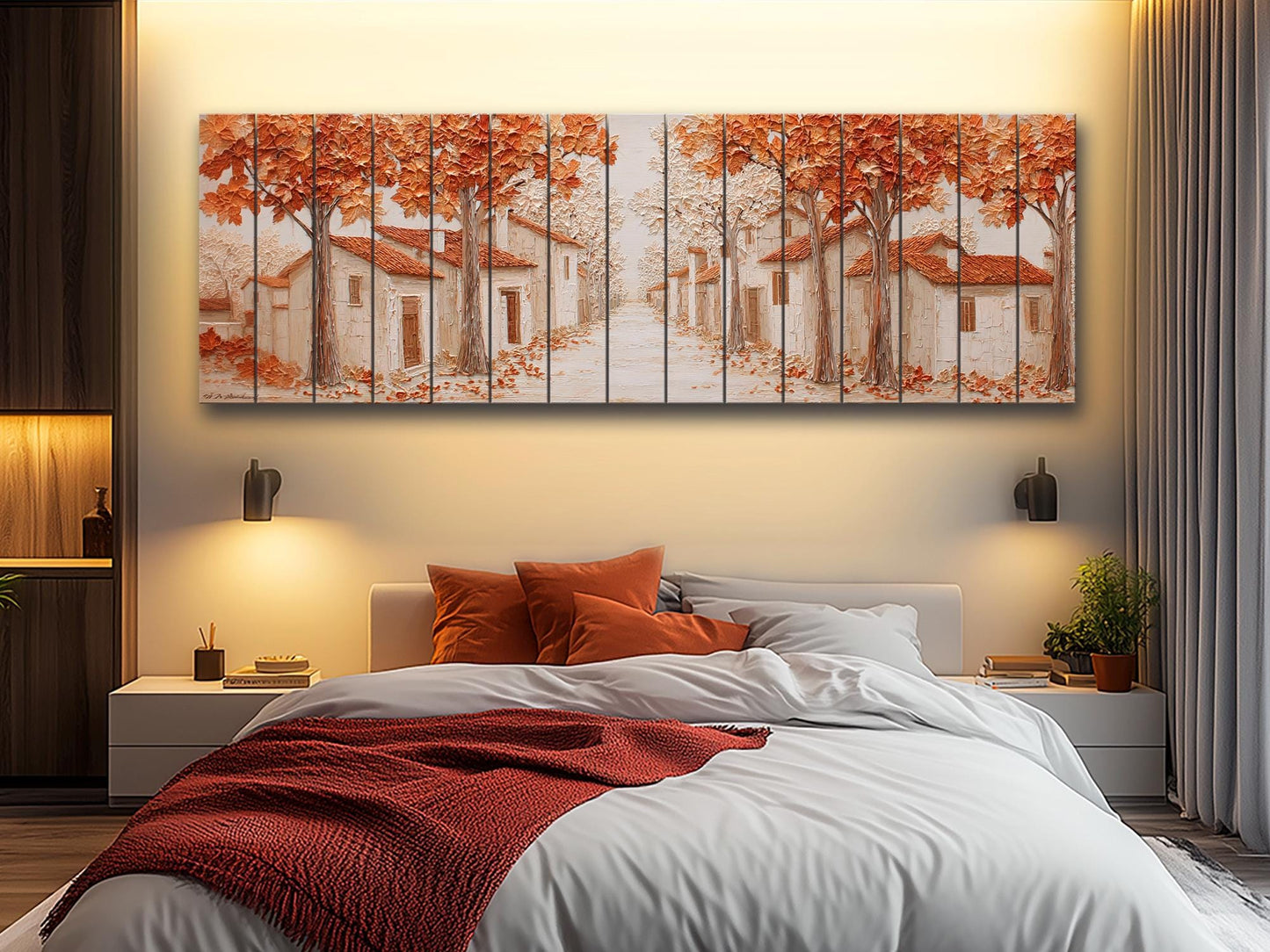Autumn Lane Wood Art – Rustic Wood Decor With Textured Leaf Relief & Warm Copper Tones