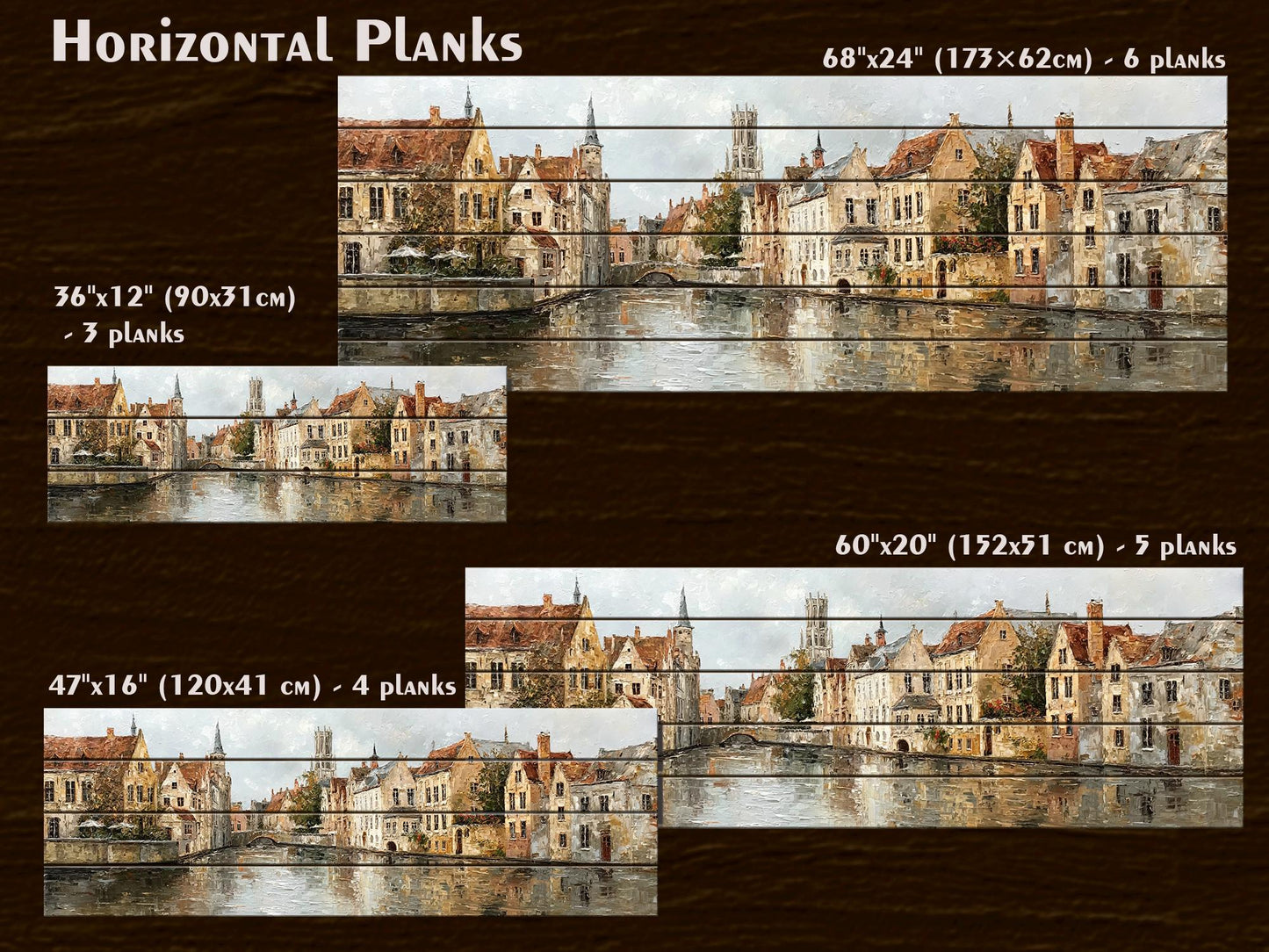 Bruges Canal Wood Print – Rustic Wall Art With Medieval Houses Painting & Beige Light