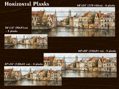 Bruges Canal Wood Print – Rustic Wall Art With Medieval Houses Painting & Beige Light
