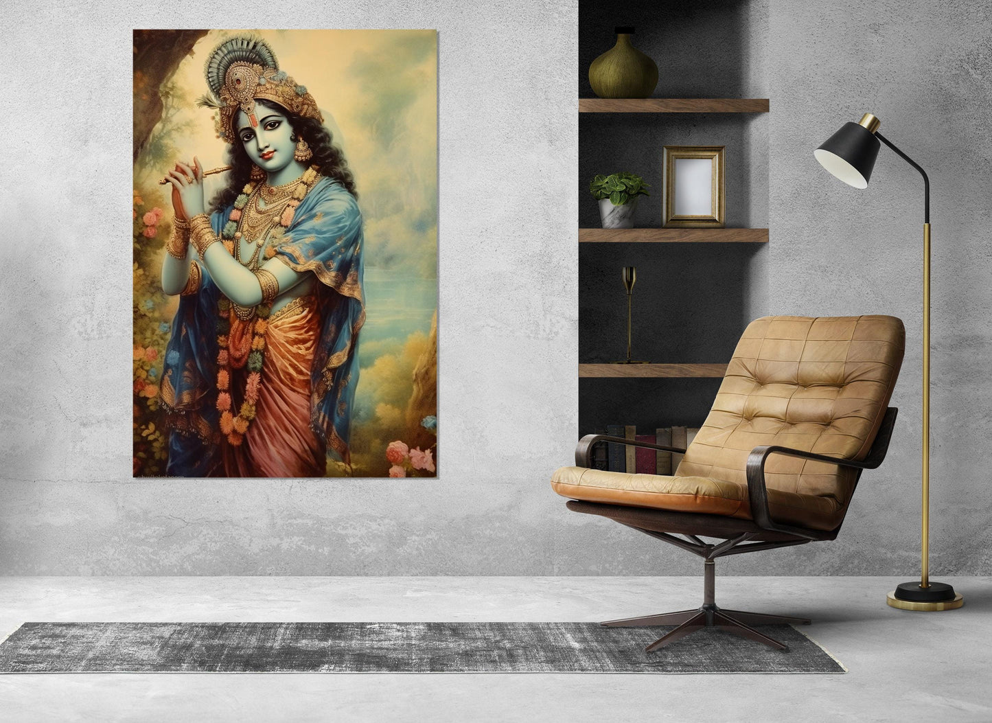 Lord Krishna Canvas Print, Indian Hindu God Painting, Indian Wall Art, Indian God Poster, Framed and Ready to Hang