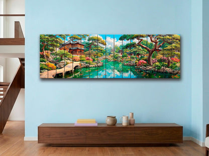 Chinese Garden Wood Wall Art, Yuyuan Pagoda Print on Real Wood