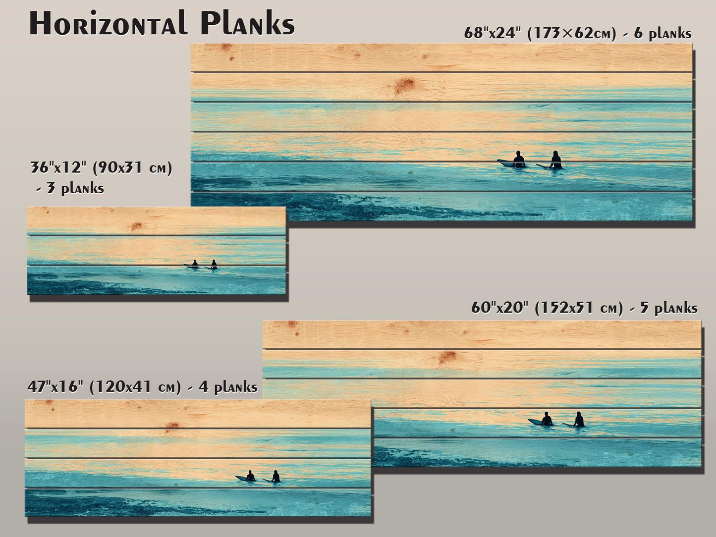 Calm Ocean Wall Art – Surf Wood Print on Natural Rustic Coastal Wood