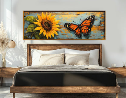 Monarch Butterfly Canvas Print - Rustic Floral Decor | Framed Butterfly Painting