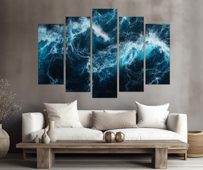 Ocean Wall Art - Deep Blue Waves Canvas Print | Large Framed Ocean Artwork Ready to Hang