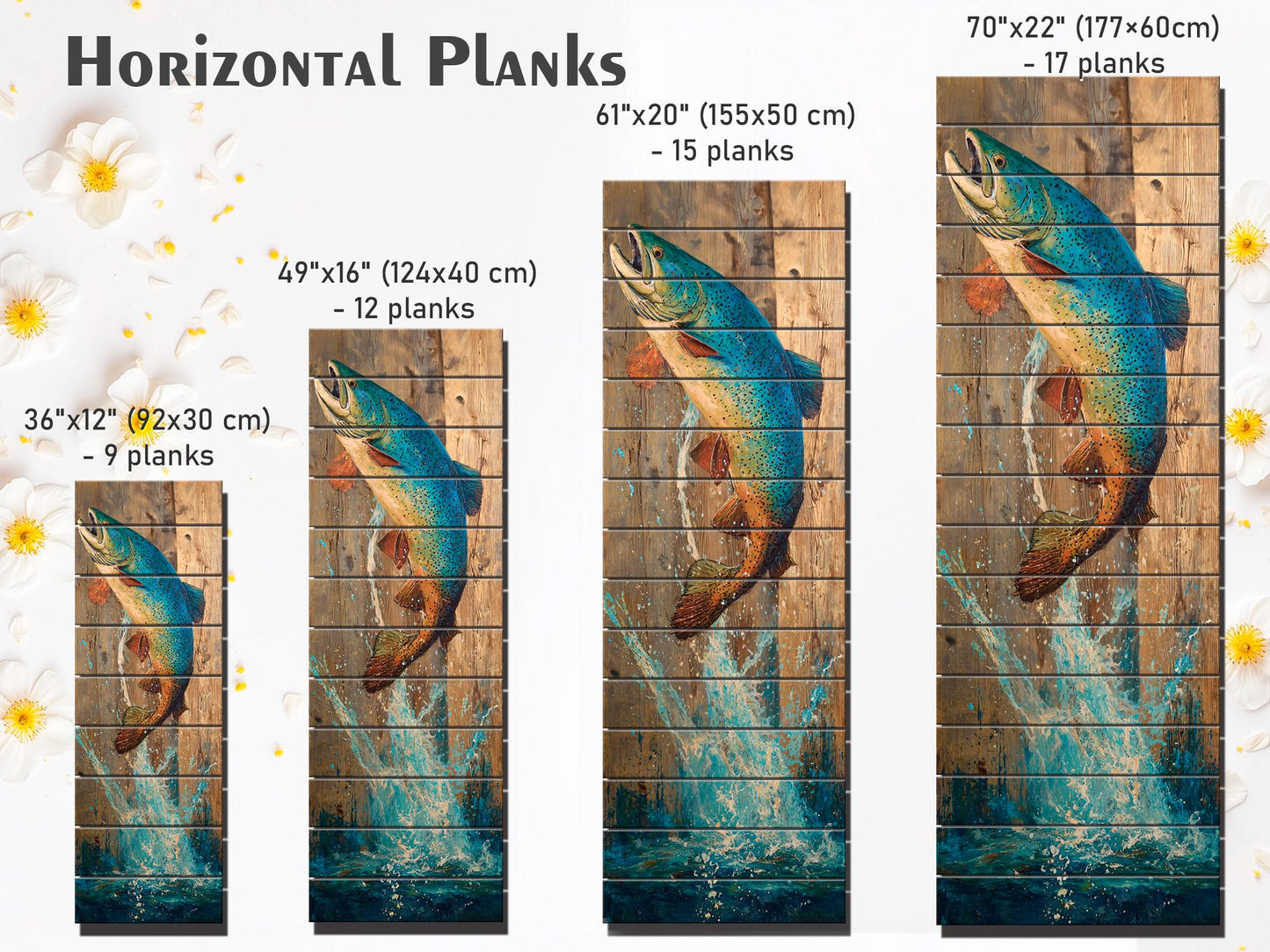 Rustic Wood Wall Art - Trout Painting Print on Wood – Fishing Wall Decor – Leaping Fish Print on Natural Wood