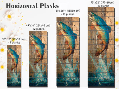 Rustic Wood Wall Art - Trout Painting Print on Wood – Fishing Wall Decor – Leaping Fish Print on Natural Wood