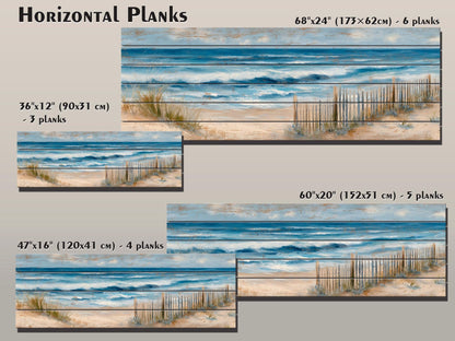 Serene Coastal Scene with Rolling Waves and Sandy Dunes Print on Wood, Seaside Grass, Beach Wall Art, Beach Cabin Decor, Wood Wall Art