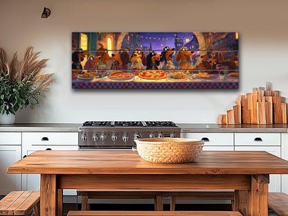 Dachshund Pizza Wall Art – Rustic Wood Plank Print With Playful Dog Illustration